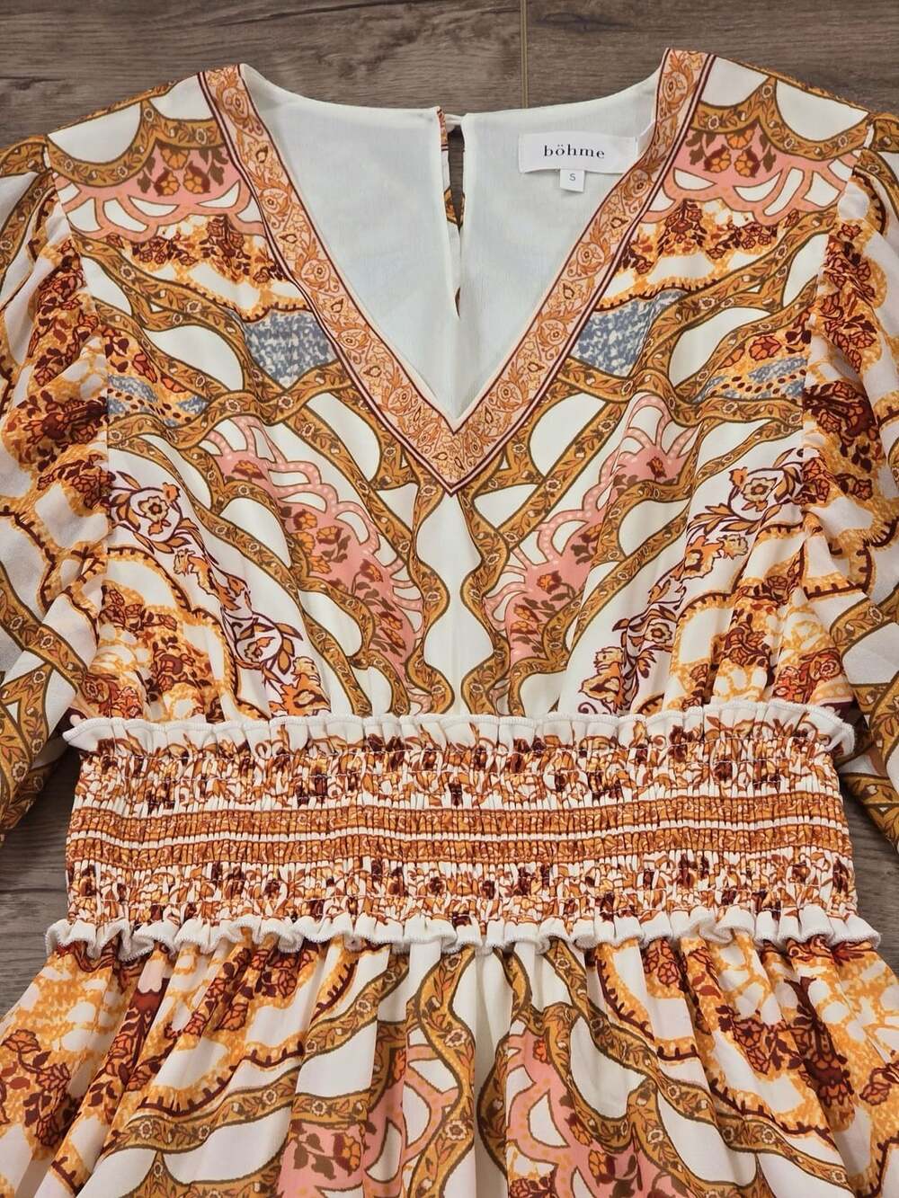 Bohme Orange Paisley Smocked Maxi Dress Long Balloon Sleeve Boho Small - Picture 3 of 13